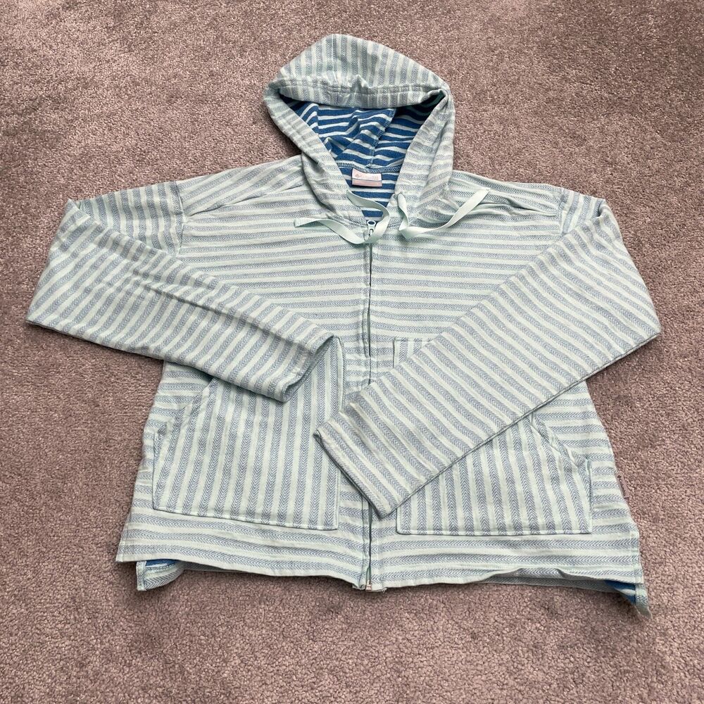 Columbia Full Zip Hoodie Sweatshirt Womens Large Green Striped Casual Outdoor